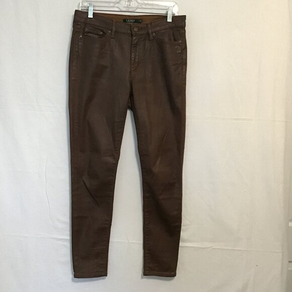 Lauren Ralph Lauren Brown Wax Coated Skinny Jeans Size 6 - Picture 1 of 9